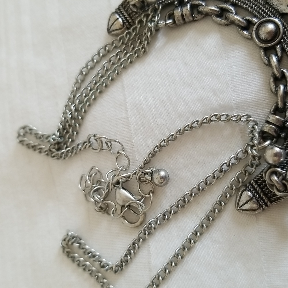 Silver Black Aztec Statement Necklace - image 4